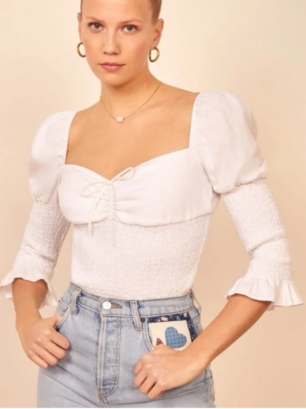 Reformation Haven top 100% linen white size small
